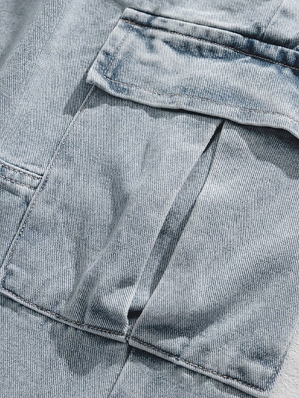 Men's Vintage Wash Denim Loose Cargo Jeans-3