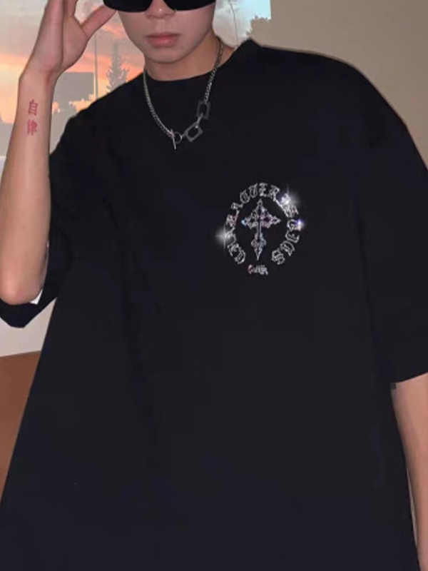 Men's Cross Rhinestone Short Sleeve Tee-1