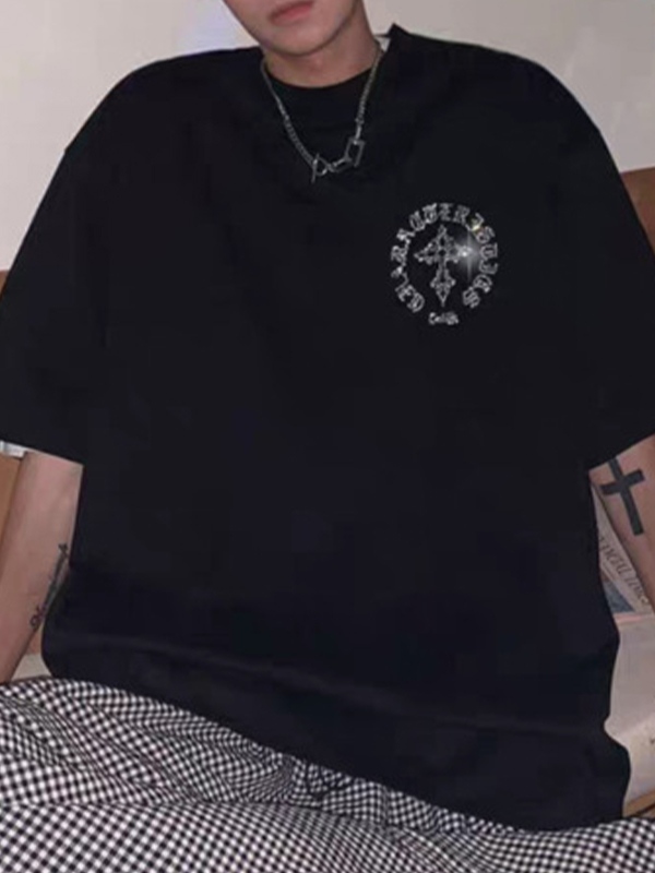 Men's Cross Rhinestone Short Sleeve Tee-2