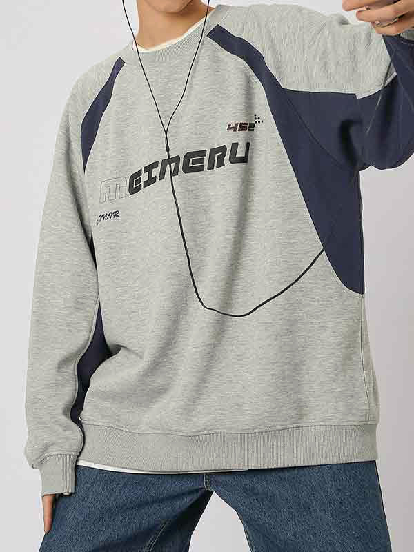 Men's Vintage Print Patchwork Design Long Sleeve Tee-1