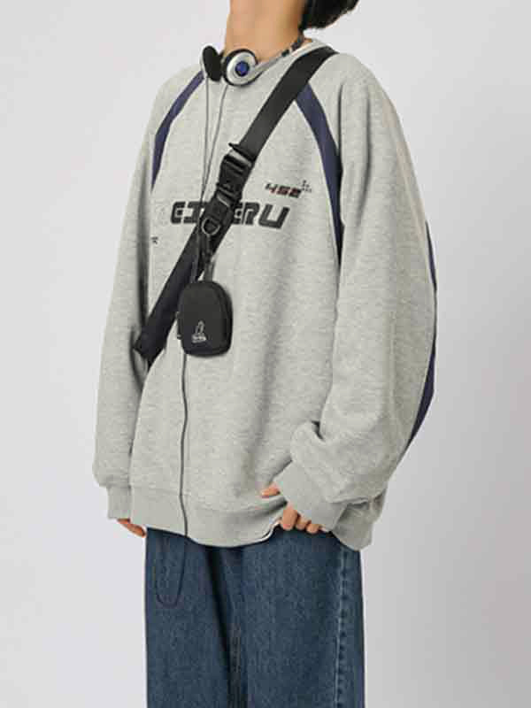 Men's Vintage Print Patchwork Design Long Sleeve Tee-2