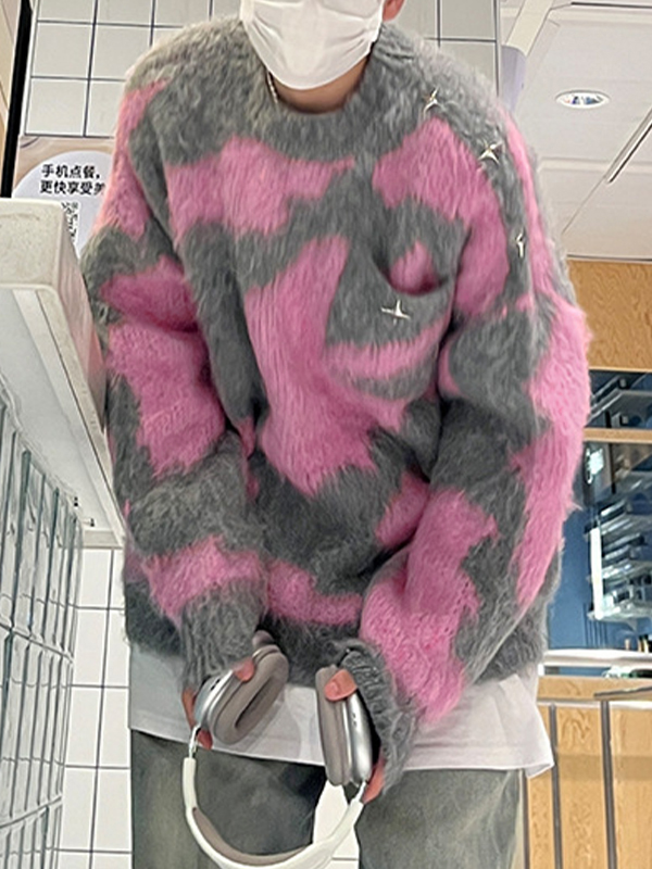 Men's Irregular Color Block Splice Jacquard Sweater-1