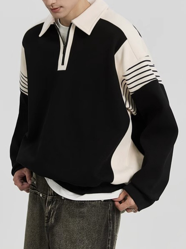 Men's Contrast Color Half Zip Knit Sweatshirt-2
