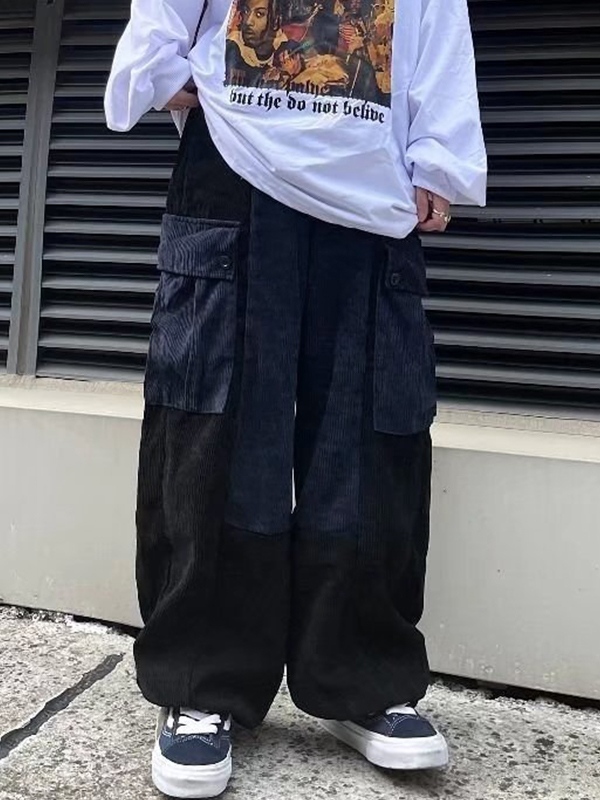 Men's Corduroy Splice Big Pocket Cargo Pants-2