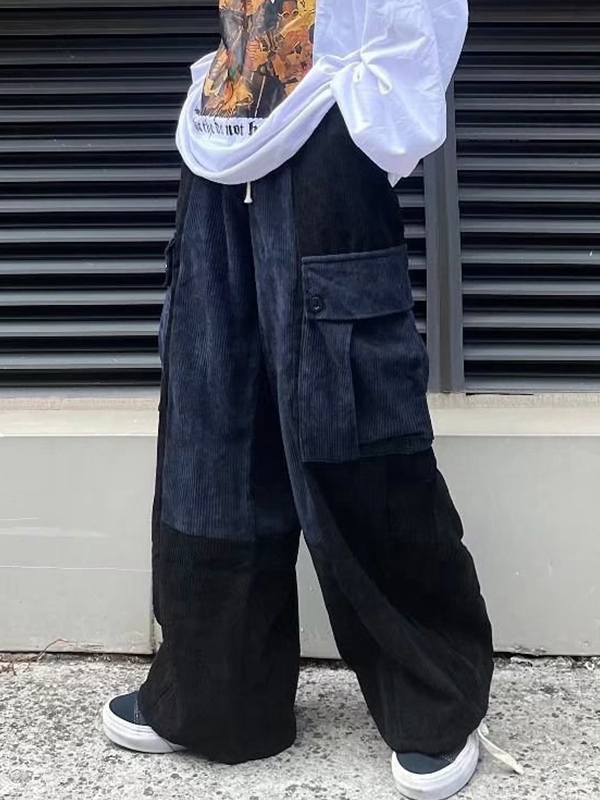 Men's Corduroy Splice Big Pocket Cargo Pants-1