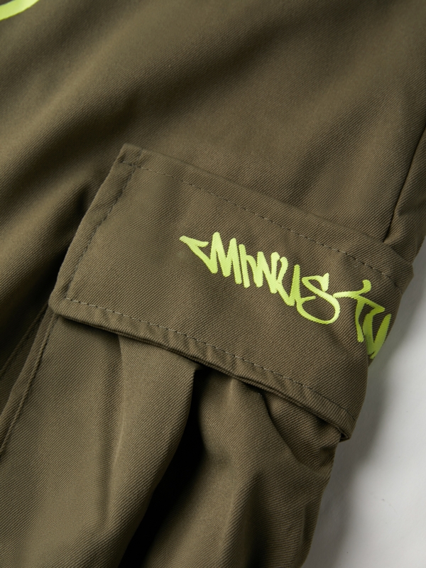 Men's Letter Print Multi Pocket Drawstring Wide Leg Pants-7