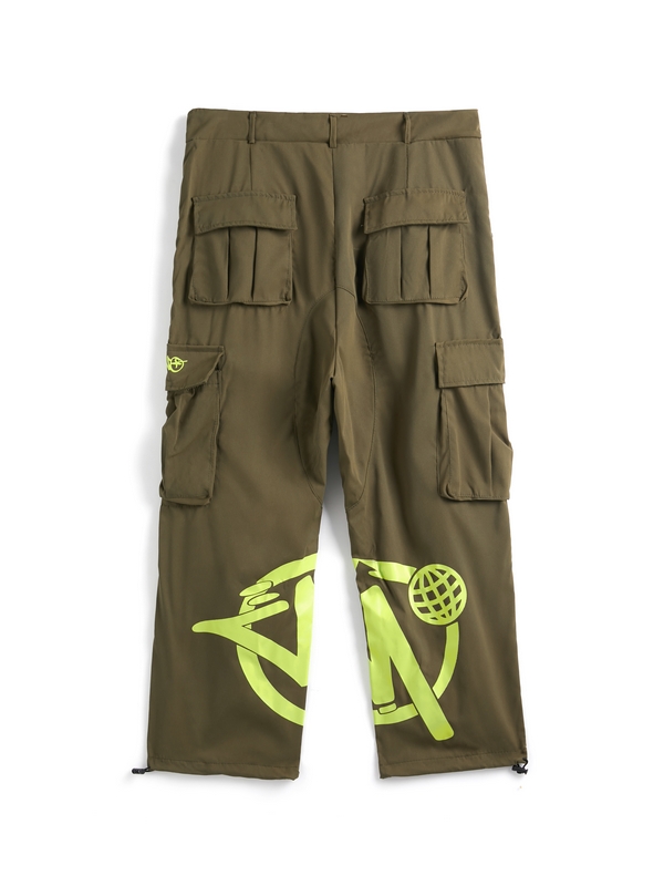 Men's Letter Print Multi Pocket Drawstring Wide Leg Pants-4