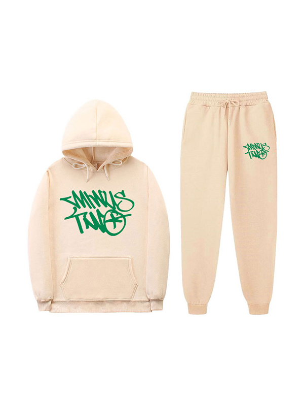 Men's Contrast Letter Print Drawstring Long Sleeve Tracksuit Set-1