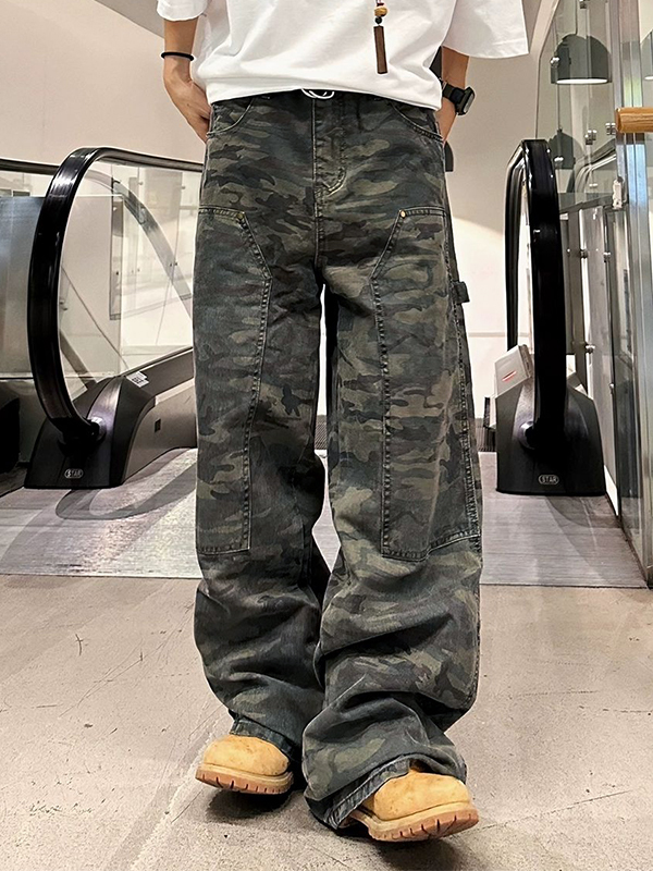 Men's Camo Print Loose Jeans-2
