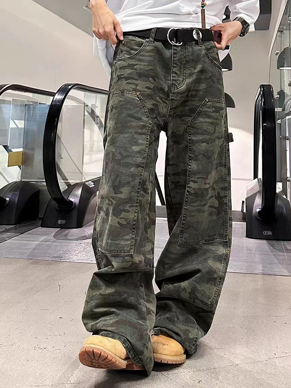 Men's Camo Print Loose Jeans-6