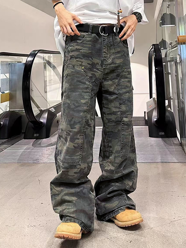 Men's Camo Print Loose Jeans-5