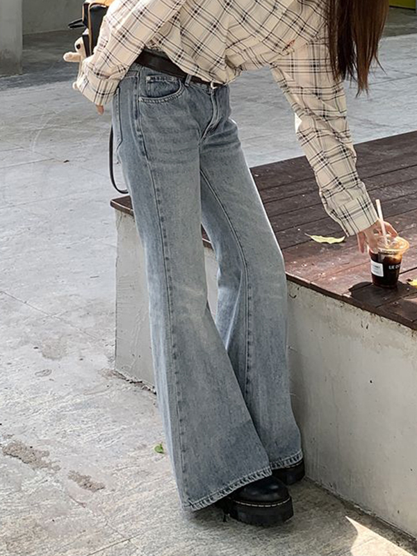 Light Washed High Rise Flare Jeans-3