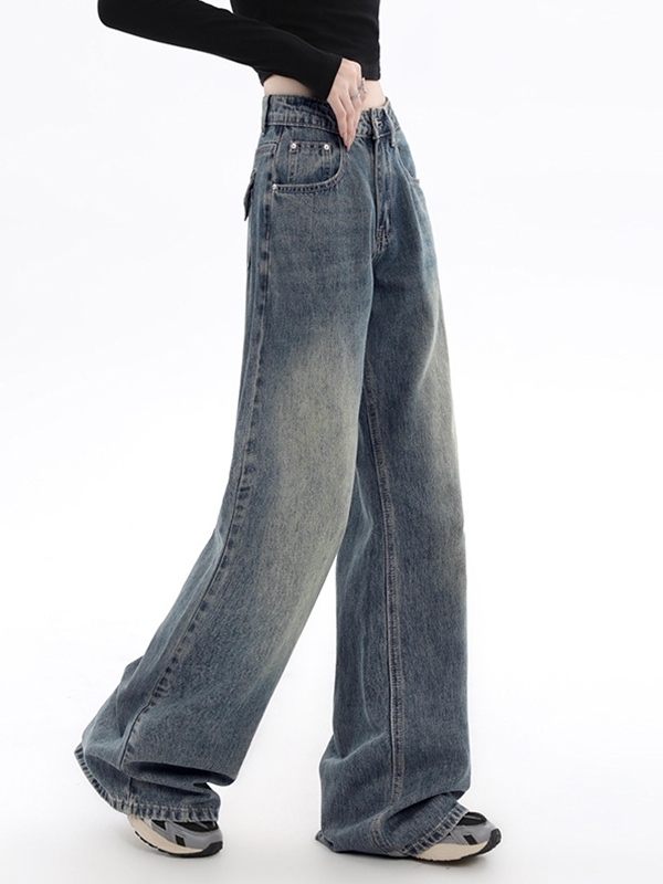 Vintage Blue Flap Detail Boyfriend Jeans-3