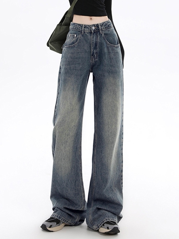Vintage Blue Flap Detail Boyfriend Jeans-1