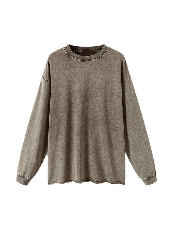 Men's Solid Color Washed Distressed Thin Sweatshirt-3