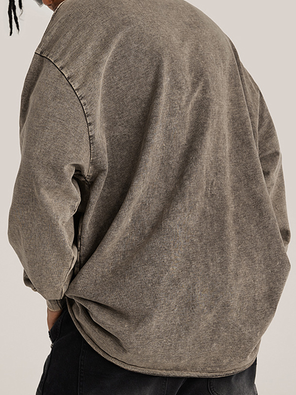 Men's Solid Color Washed Distressed Thin Sweatshirt-2