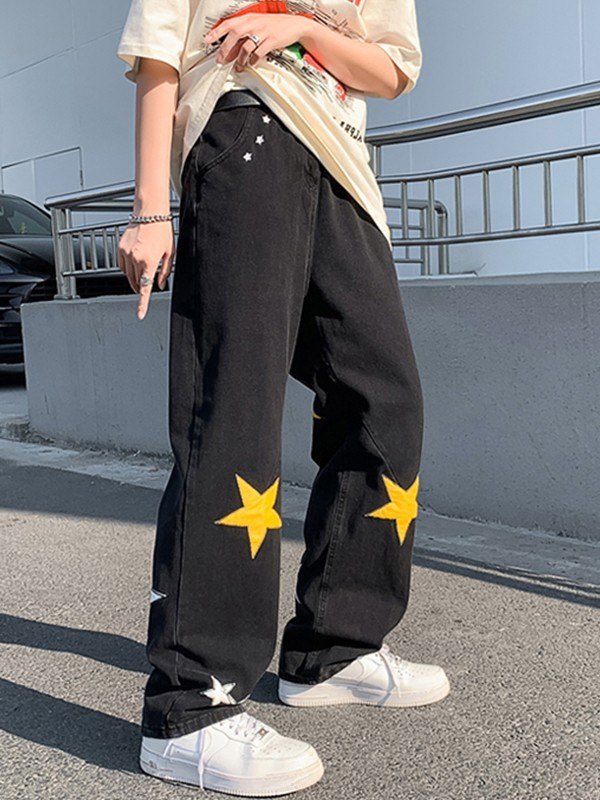 Men's Patch Star Graphic Loose Jeans-1