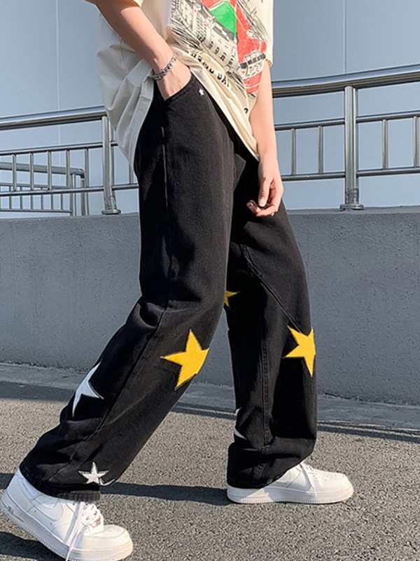 Men's Patch Star Graphic Loose Jeans-2