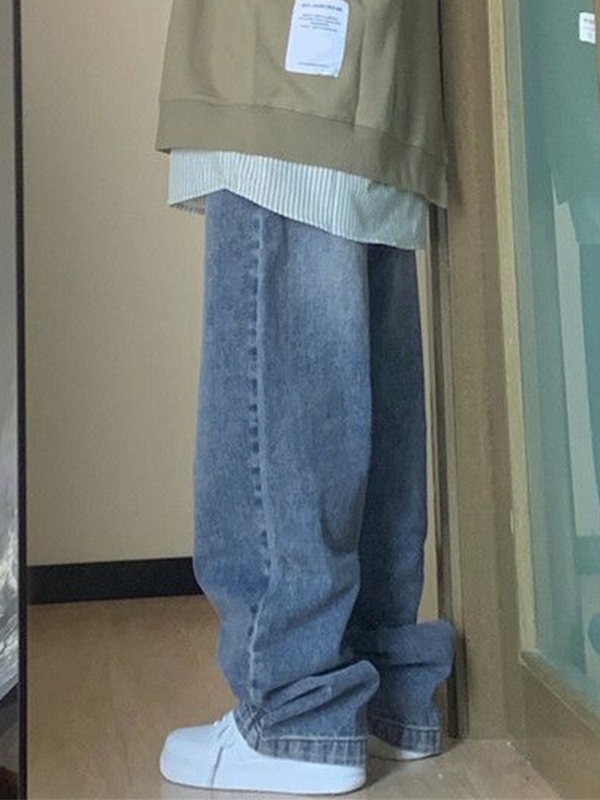 Pocket Design Blue Wash Boyfriend Jeans-5