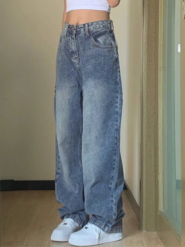 Pocket Design Blue Wash Boyfriend Jeans-2