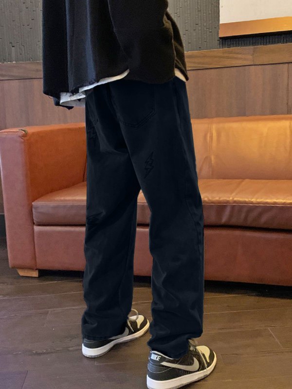 Men's Lightning Embroidered Straight Jeans-1