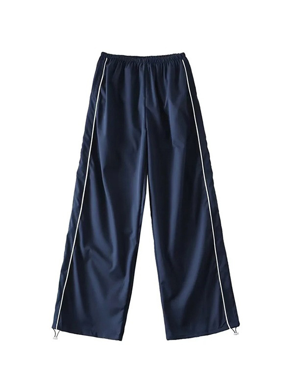 Piping Detail Wide Leg Track Pants-3