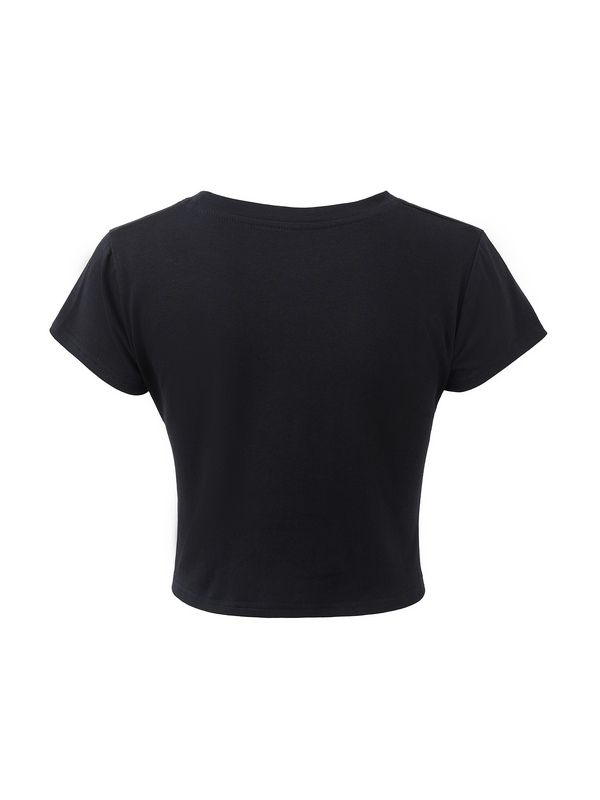 Skull Print Short Sleeve Y2K Crop Top-4