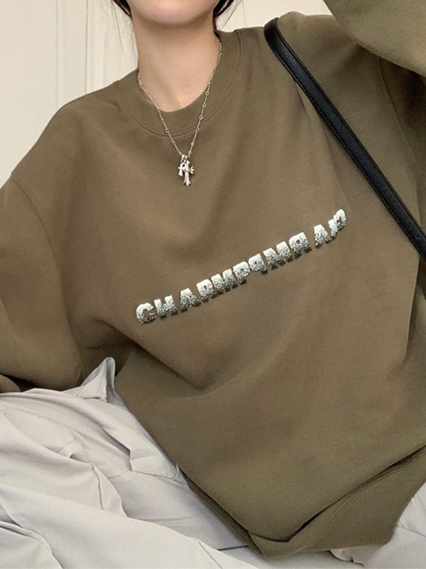 Simple Letter Print Loose Sweatshirt-2