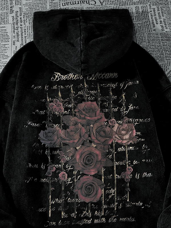 Men's Gothic Rose Print Oversized Hoodie-1