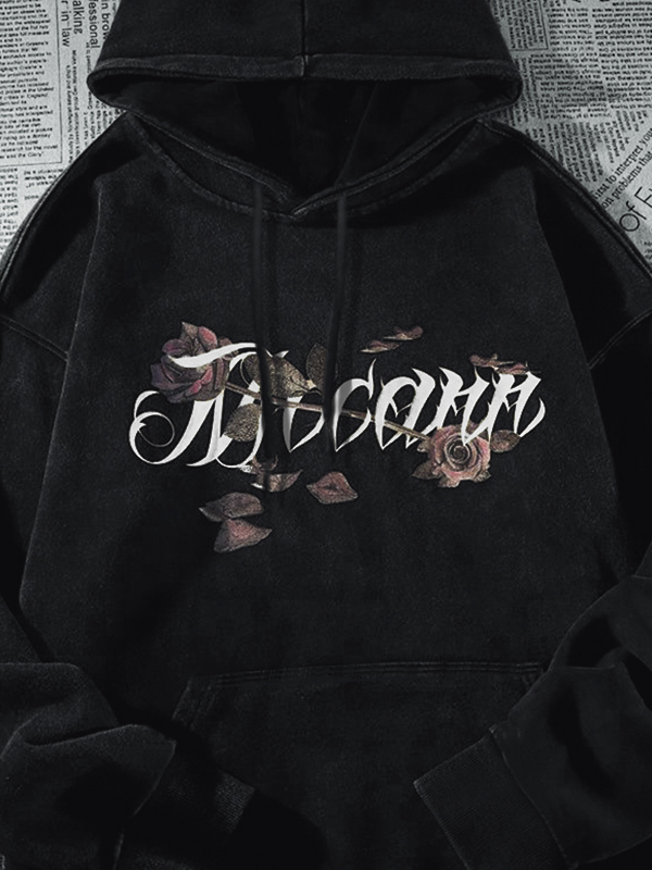 Men's Gothic Rose Print Oversized Hoodie-4