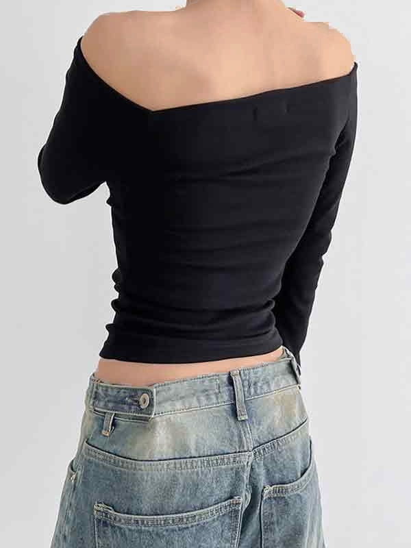 Off Shoulder Floral Print Long Sleeve Tee-2