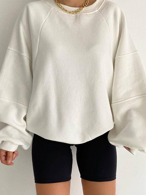 Solid Crew Neck Splice Sweatshirt-1