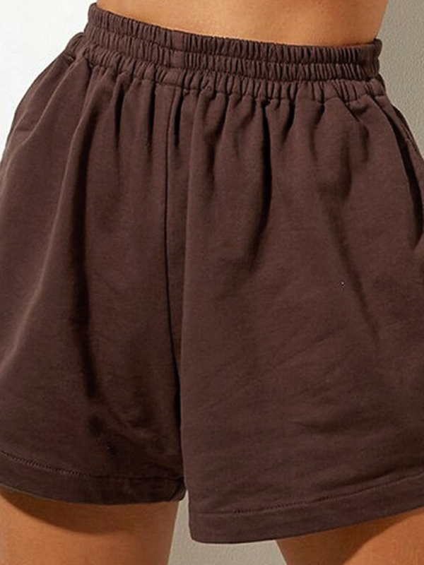 Solid Elastic Waist High Rise Shorts-1