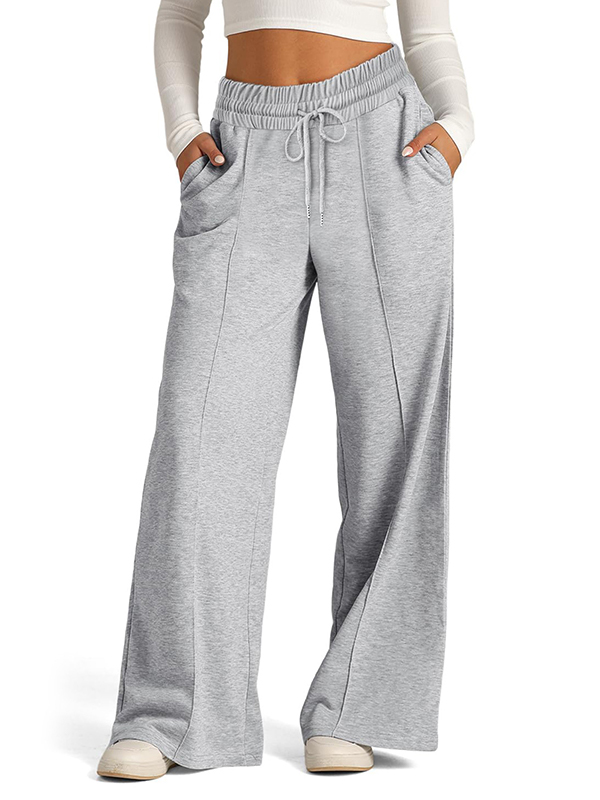 Solid Splice Drawstring Sweatpants-1