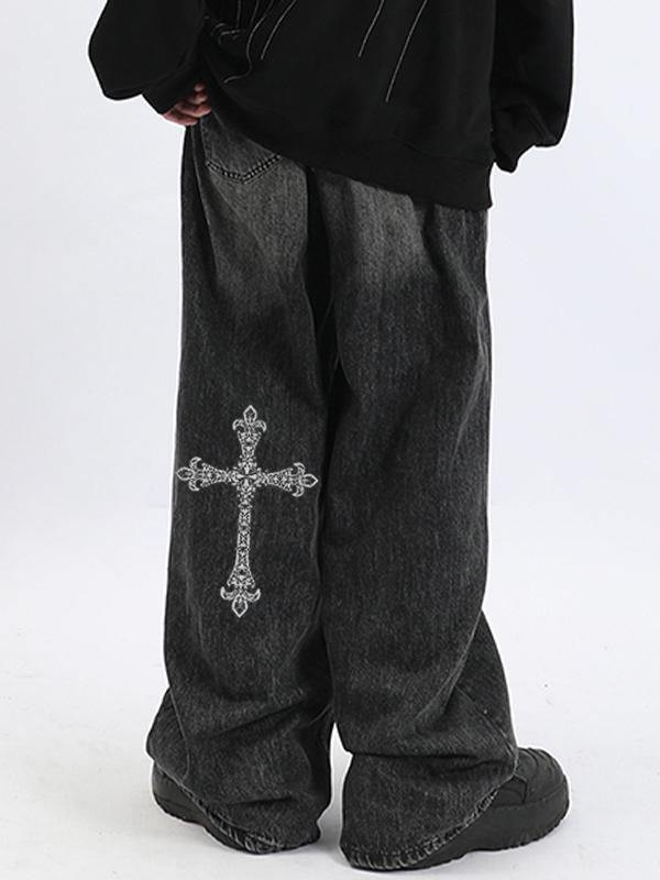 Men's Cross Washed Ombre Loose Jean-1