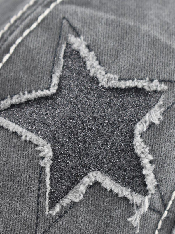 Distressed Wash Sequin Star Baseball Cap-2