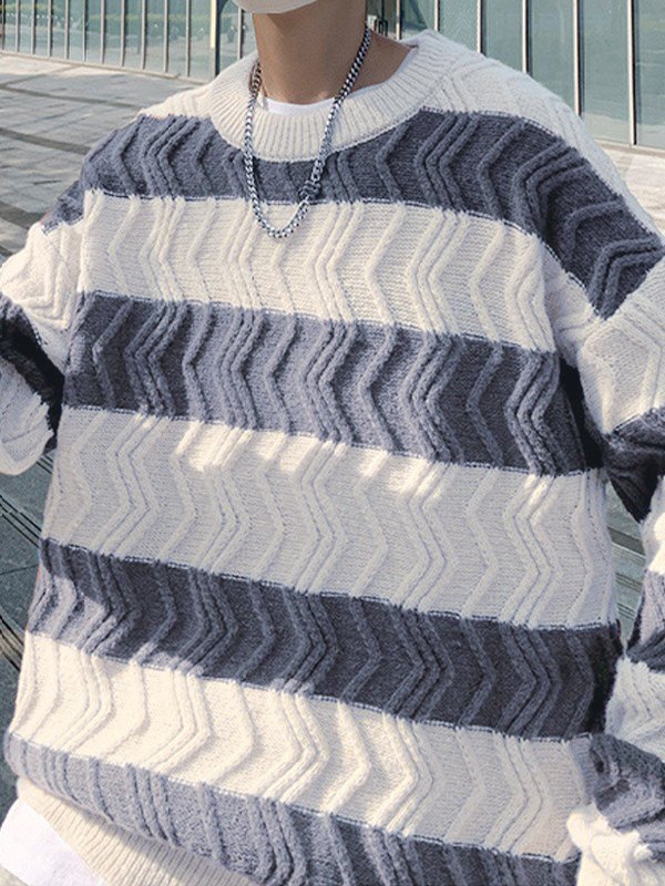 Men's Textured Striped Pullover Sweater-3