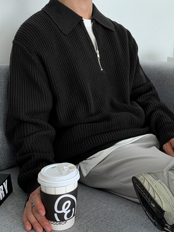 Men's Knit Half Zip Lapel Sweater-2