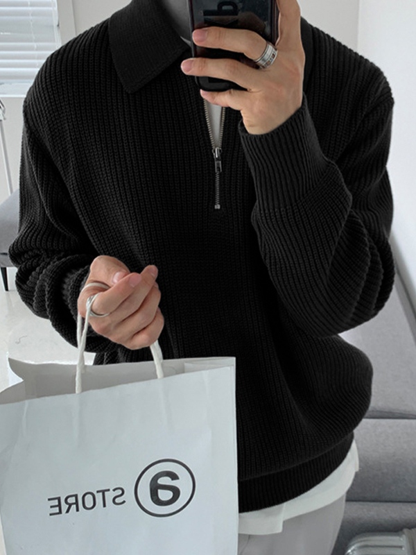 Men's Knit Half Zip Lapel Sweater-1