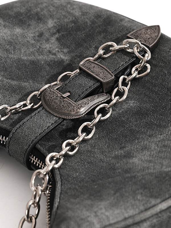 Vintage Distressed Chain Decor Shoulder Bag-3