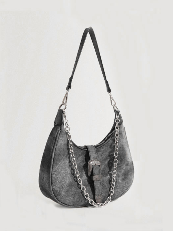 Vintage Distressed Chain Decor Shoulder Bag-2
