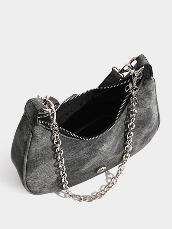 Vintage Distressed Chain Decor Shoulder Bag-4