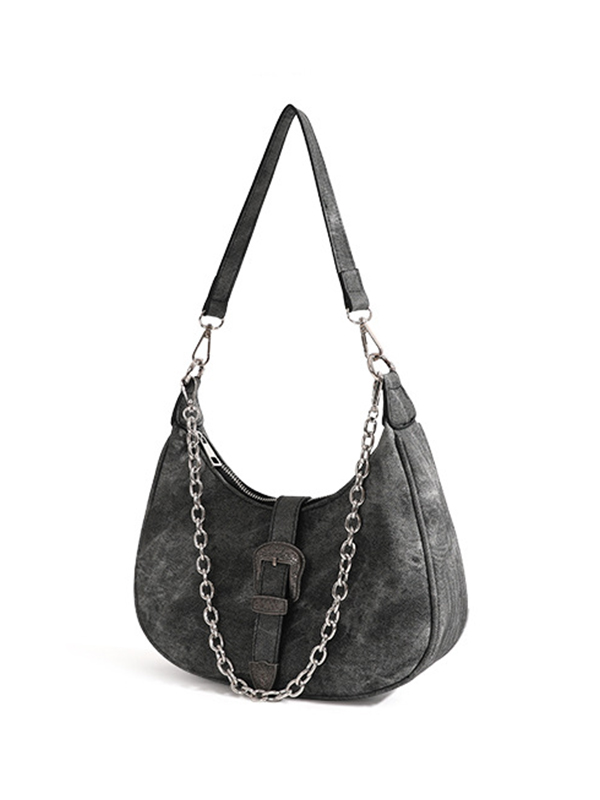 Vintage Distressed Chain Decor Shoulder Bag-1