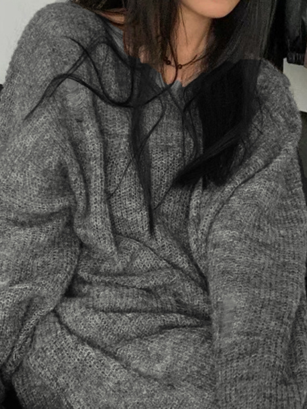 Cutout Tattered Baggy Thin Long Sleeve Knit-3