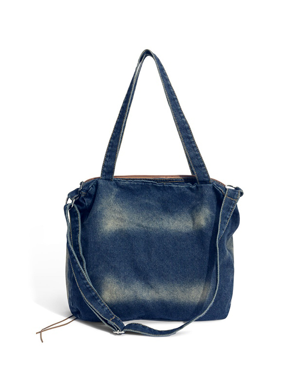 Vintage Distressed Raw Flap Zip Up Detail Shoulder Bag-1