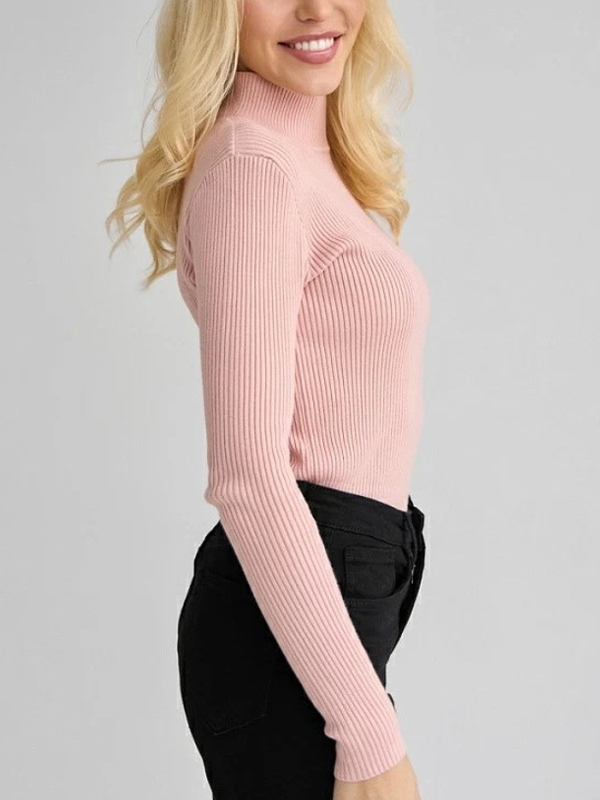 Solid Mock Neck Slim Knit Sweater-2