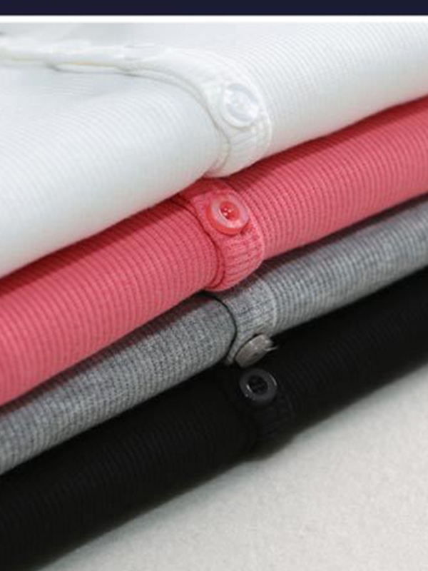 Solid Ribbed Breasted Long Sleeve Tee-4